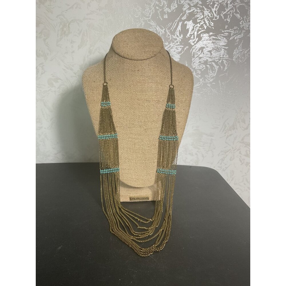 Long Bohemian Necklace With Turquoise Beads & Layered Chains